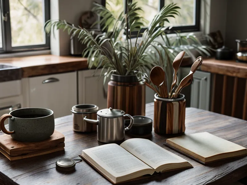 Cuaderno de entrenamiento mental y taza de café frío sobre una mesa de madera, parte de la rutina de motivación amateur