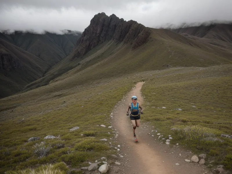 Corredora de trail running en estado de flow sobre una cresta andina, ejemplo de psicología deportiva aplicada