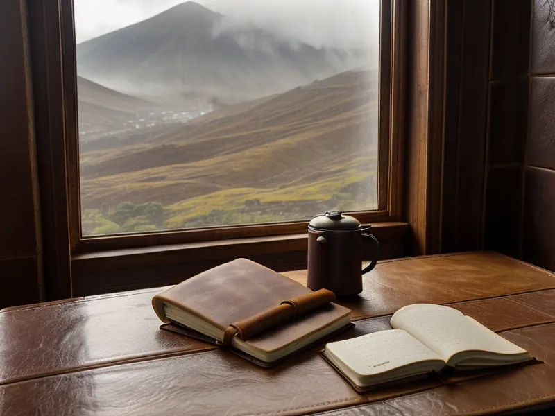 Contraste entre una pantalla de trabajo UX y la vista de las montañas de Ambato, Ecuador